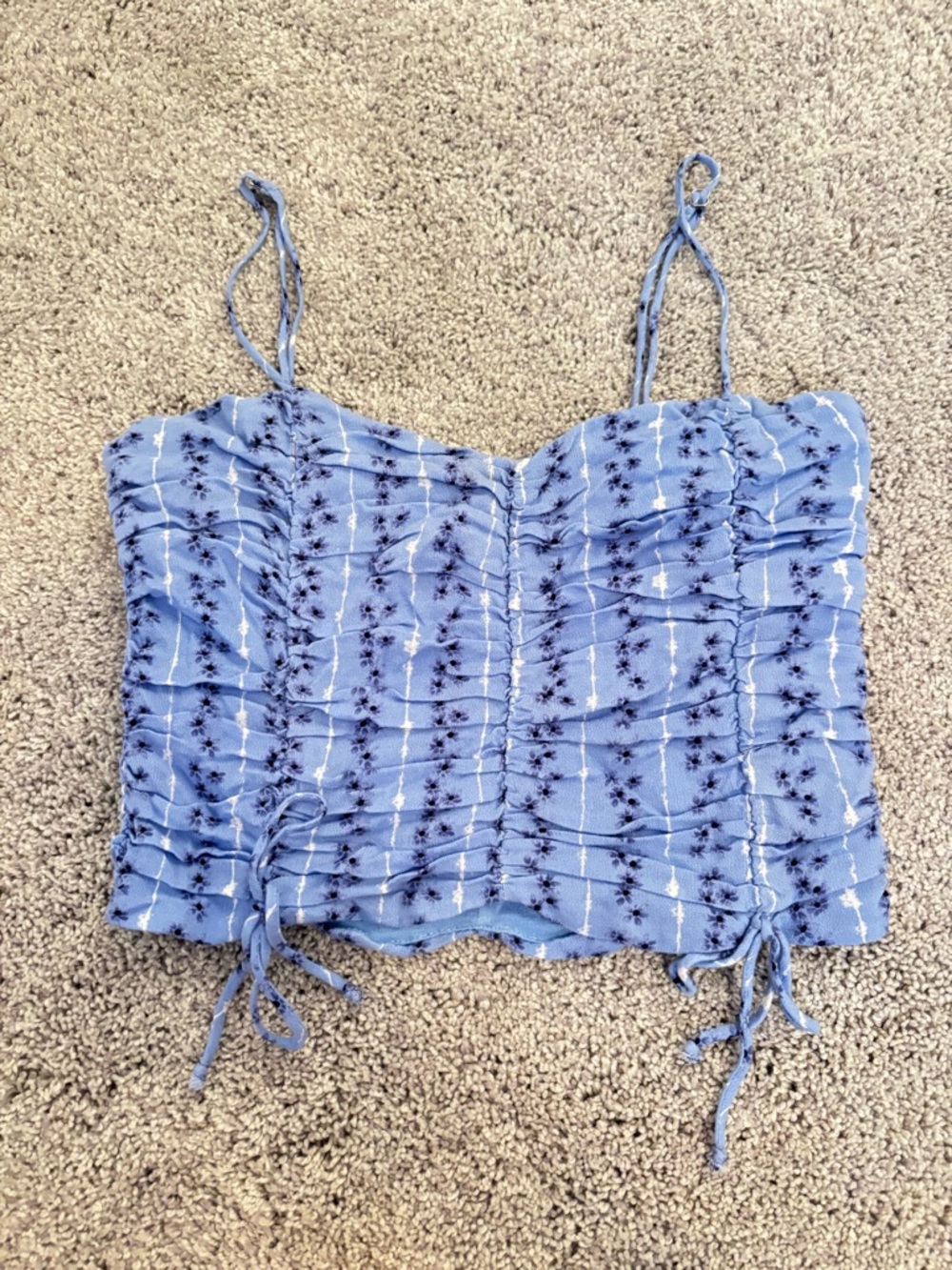 Light Blue Ruched Spaghetti Strap Crop Top